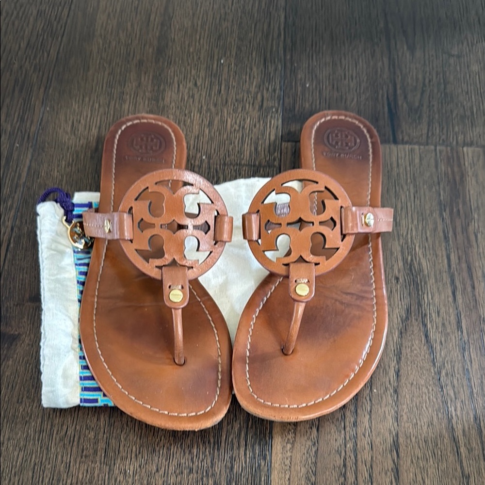 Tory Burch Tan Miller Leather Thong Sandals